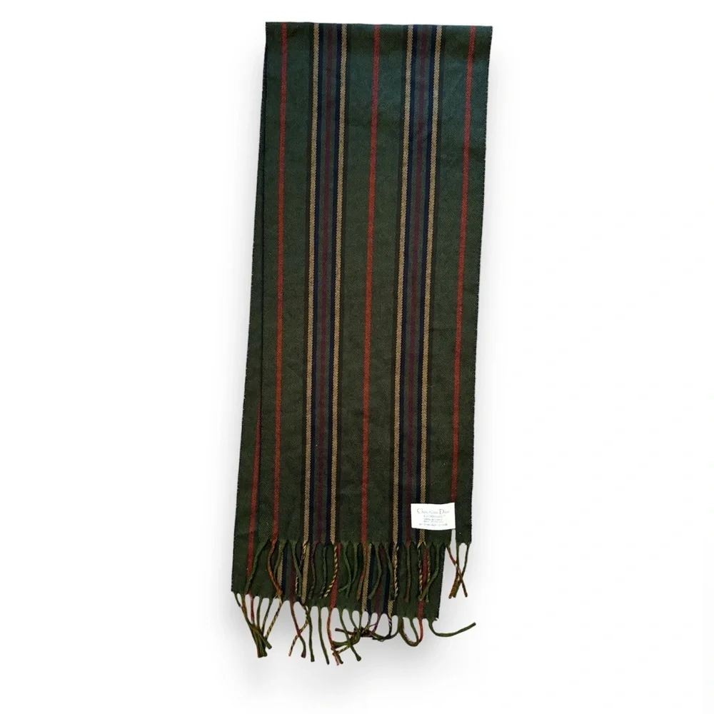 Vintage Christian Dior Multi Color Stripe Fringe Scarf